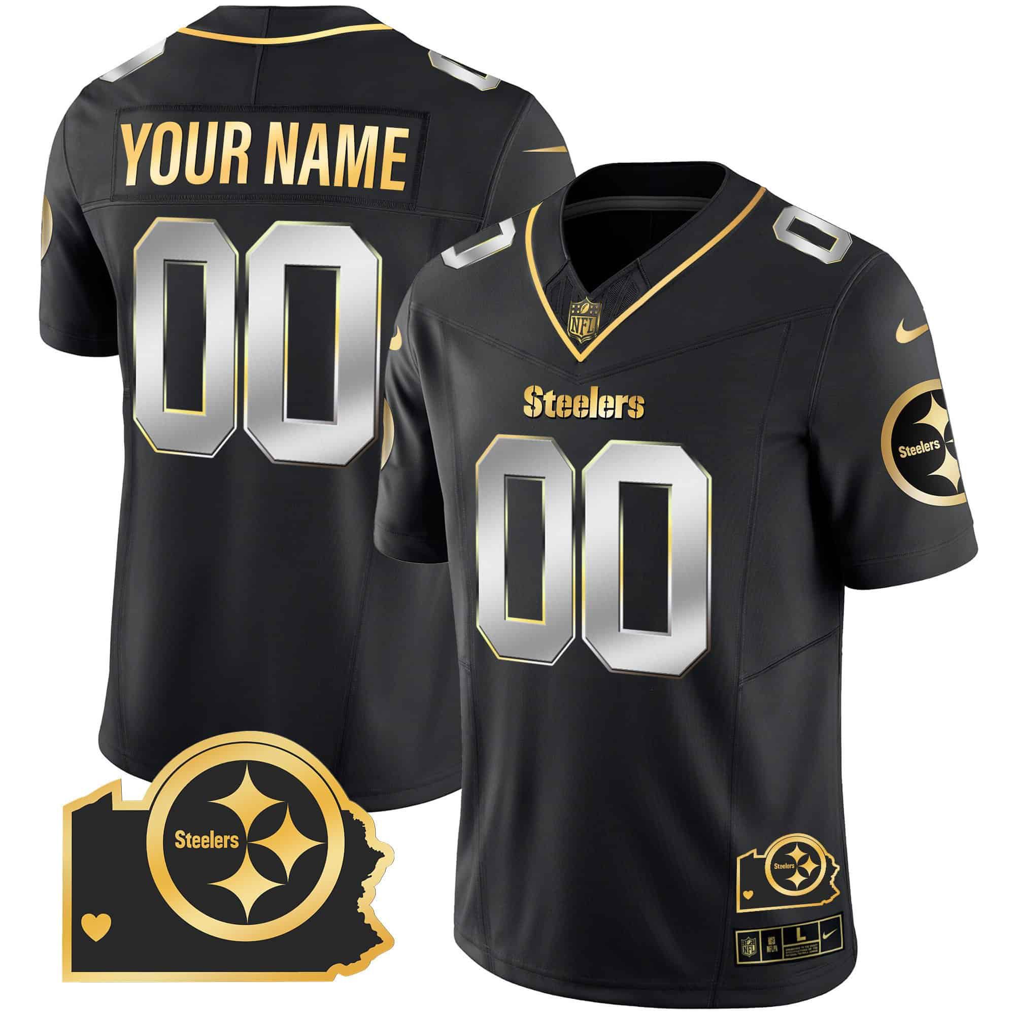 Men Pittsburgh Steelers Black Gold 2024 Nike Home Patch Vapor Limited Custom NFL Jersey style 1